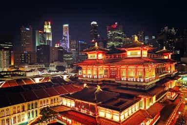 chinese building and modern skyscrapers in Singapore