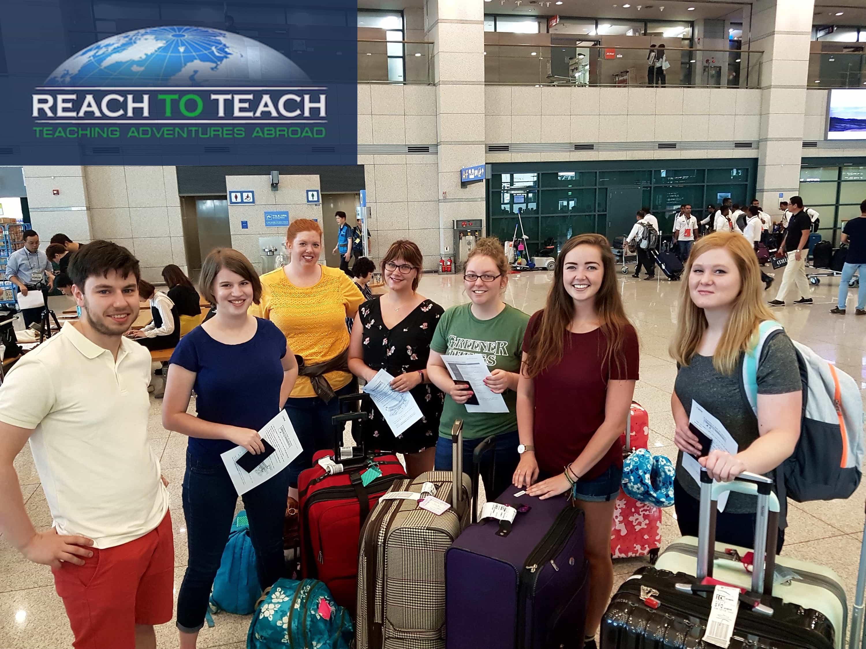 a group of new TEFL teachers arrived at the airport with reach to teach
